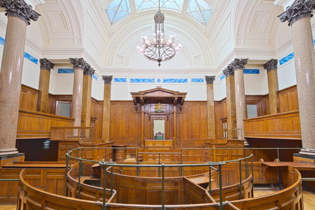The insides of an empty courtroom
